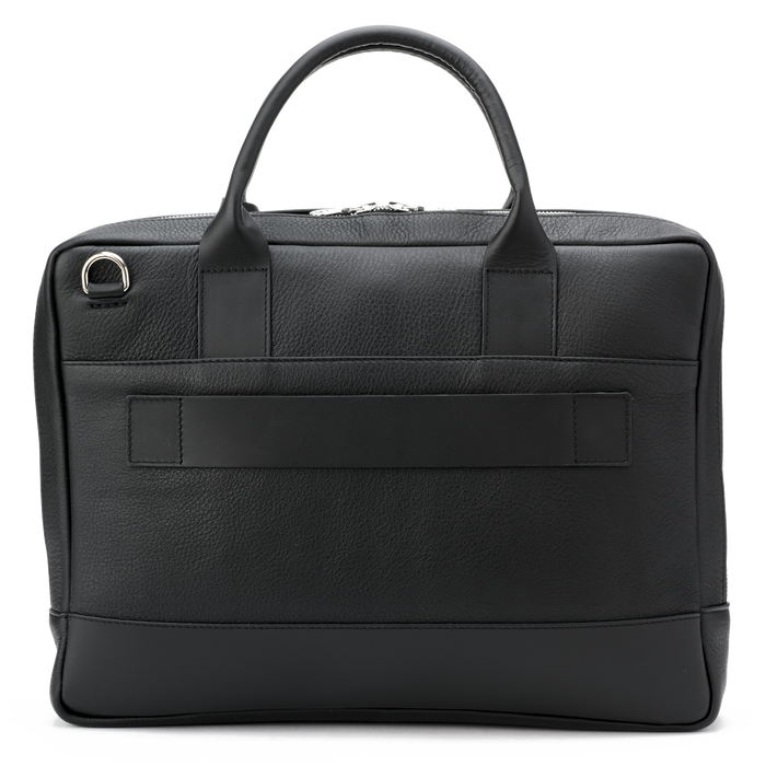 Black Leather Laptop Bag - Single Zipper Compartment